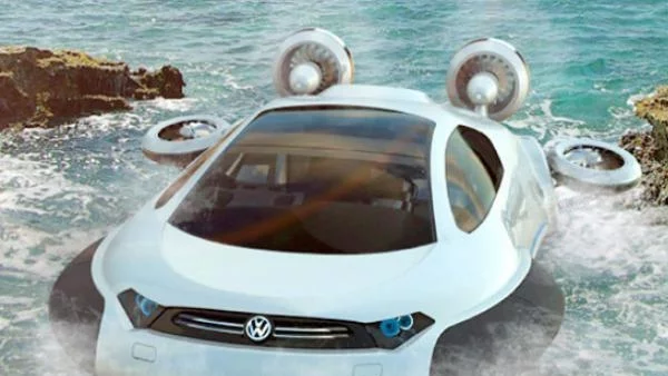 Aвтомобил се движи по суша, вода и лед