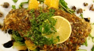 Пъстърва с коричка от тиквени семки