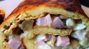 Картофено руло с гъби и шунка 