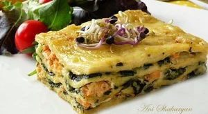 Лазаня със сьомга и пресен спанак