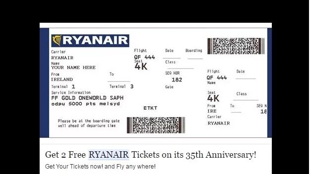 Фалшиво съобщение за безплатни билети на Ryanair заля мрежата