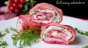 Празнични палачинки с цвекло и крема сирене 