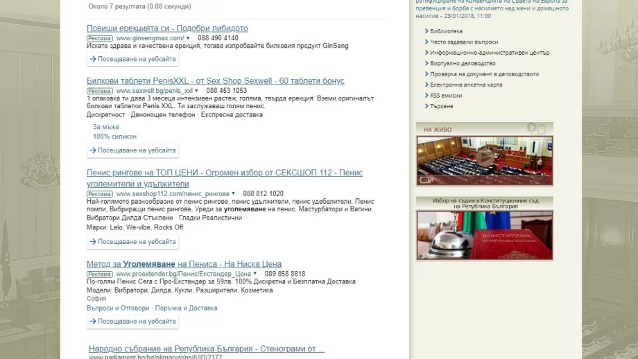 Сайтът на Народното събрание предлага "повишаване" на ерекцията (СНИМКИ)