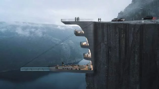 Хотел, извисяващ се над спиращ дъха фиорд (снимки + видео)