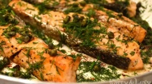 Сьомга с копър и каперси