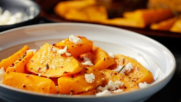 Печена тиква с орехи, канела и сирене