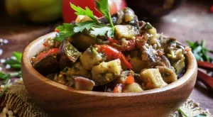 Жестока селска салата с патладжан и печени чушки