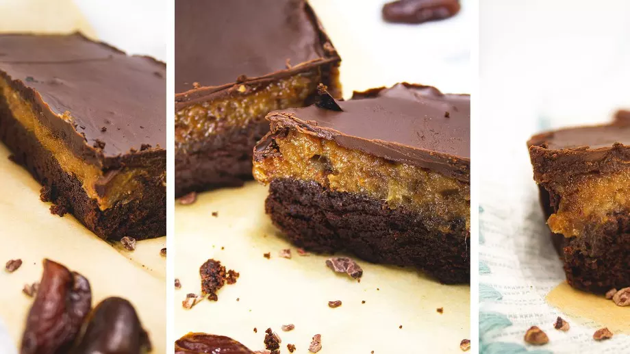 Двойно шоколадово брауни с карамел от ябълки и фурми