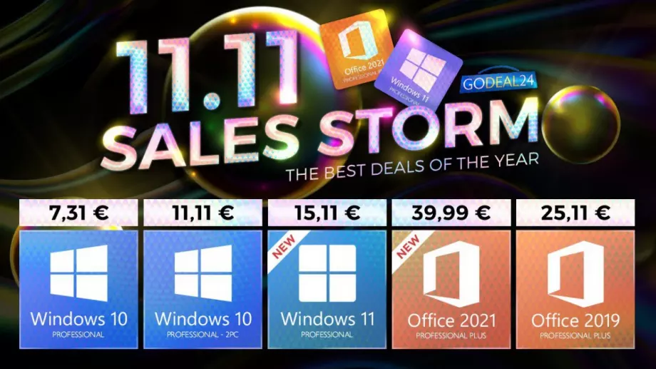 GoDeal24 11.11 разпродажби: Windows 10 и други продукти на цени от €5,55