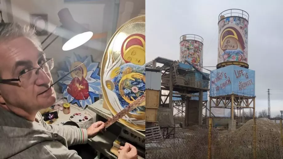 Диан Костов, който украси бетонни силози със Св. Богородица и детски снимки