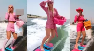 На високи токчета и с рокля: Сърфиращото Барби, което подпали мрежата (ВИДЕО)