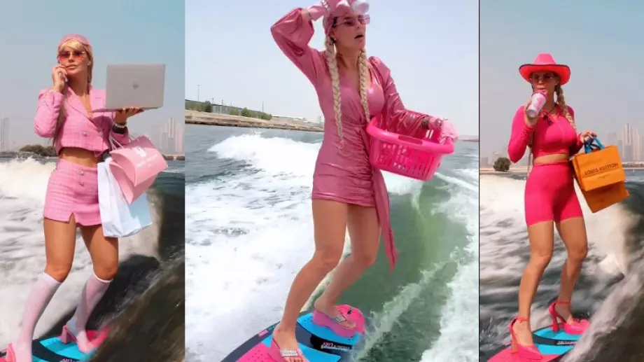 На високи токчета и с рокля: Сърфиращото Барби, което подпали мрежата (ВИДЕО)